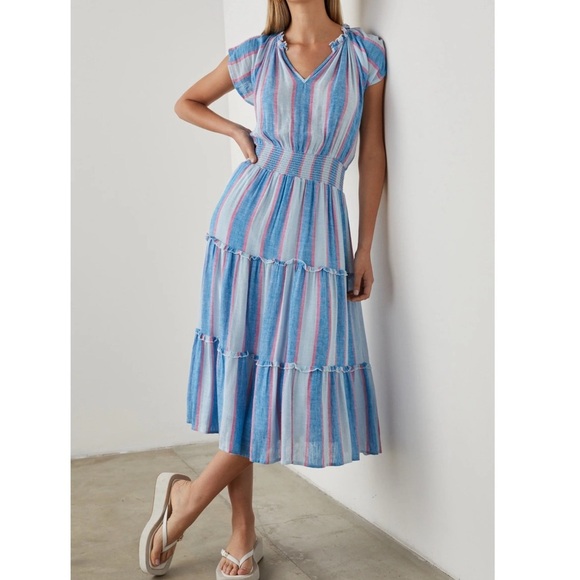 Rails Amellia dress in Kona Stripe Blue and Pink Midi Dress tiered style size xs - Picture 1 of 9